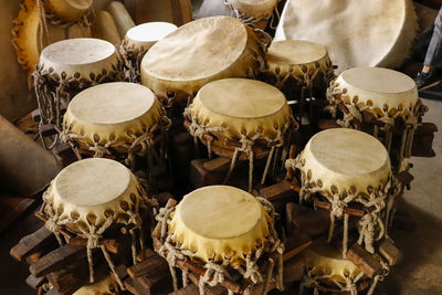 Close-up of traditional drums