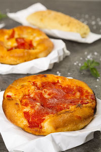 Close-up of pizza on table