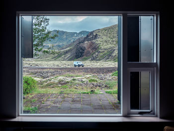 Buildings seen through window