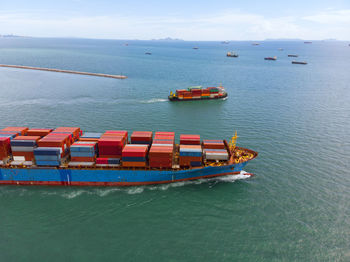 High angle view of ship in sea