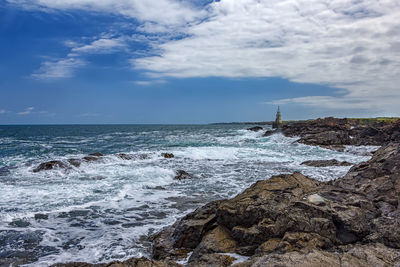 Scenic view at a lighthouse on the rocks. the black sea. ahtopol. bulgaria