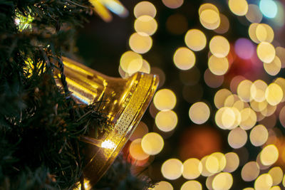 Close-up of illuminated christmas tree at night