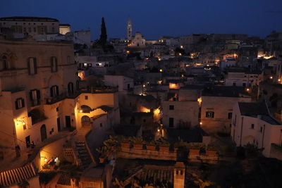 High angle view of townscape against sky at night