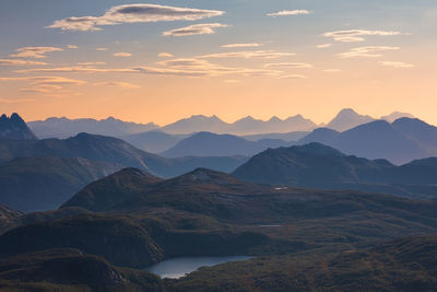 Scenic view of mountains against sky during sunset