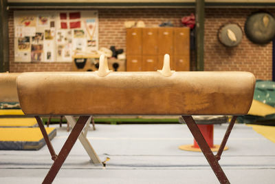 Close-up of empty seats on table