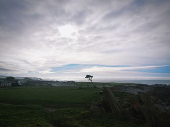 Scenic view of land against sky