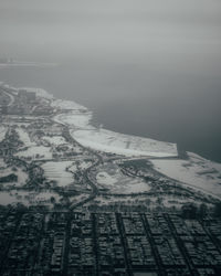 Aerial view of city during winter