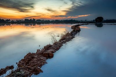 Scenic view of lake against sky during sunset