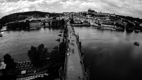 High angle view of city at waterfront