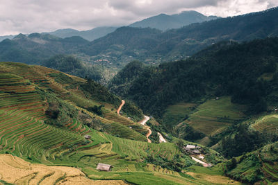 Aerial view of landscape and mountains against sky