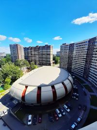 Modern buildings against blue sky