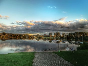 Scenic view of lake against sky