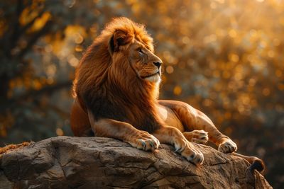 Lioness sitting on rock