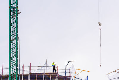 Low angle view of construction site against clear sky