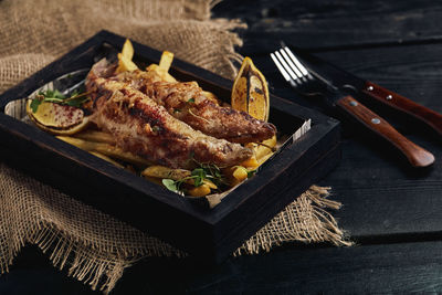 High angle view of food on table