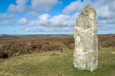 Scenic view of rocks on field against sky