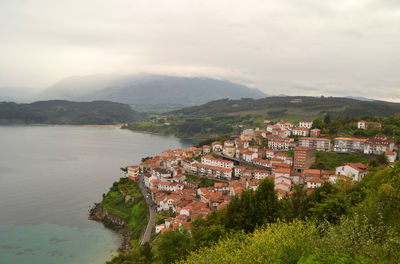 High angle view of town against sky