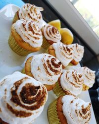 High angle view of dessert on table