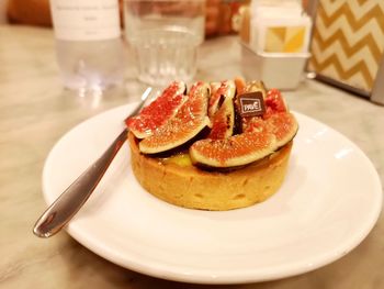 Close-up of dessert in plate on table