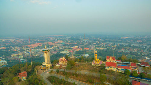 High angle view of cityscape against sky