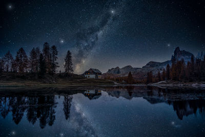 Scenic view of lake against sky at night