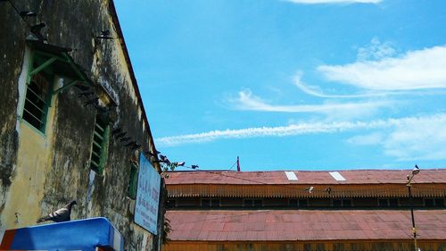 Low angle view of house against blue sky