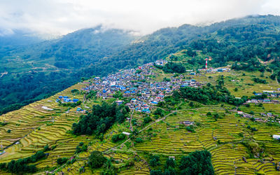 High angle view of townscape against sky