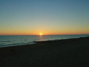 Scenic view of sea against clear sky during sunset