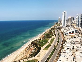 High angle view of beach against sky