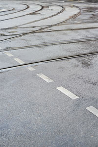 High angle view of arrow sign on road