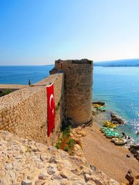 Scenic view of sea against clear sky