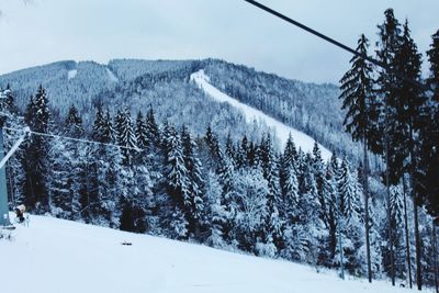 Scenic view of snow covered mountains against sky
