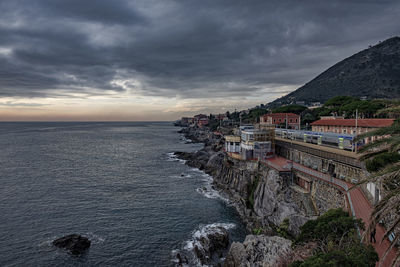 Panoramic view of sea against sky during sunset