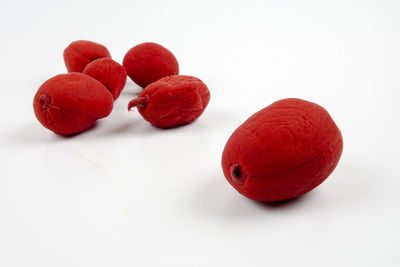 Close-up of strawberries against white background