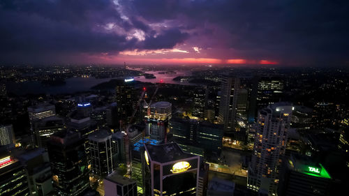 High angle view of illuminated cityscape against sky at night,sydney,australia