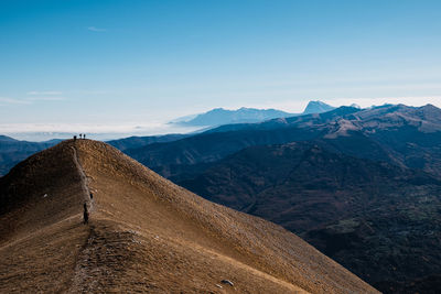 Scenic view of mountain range against sky in arquata del tronto, marche italy 