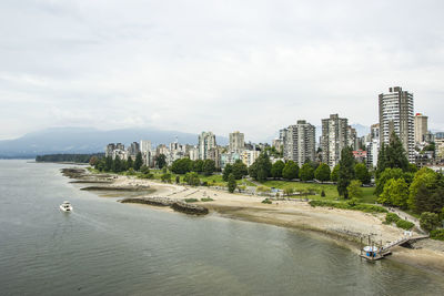 Scenic view of sea and buildings against sky