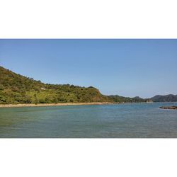 Scenic view of calm lake against clear sky