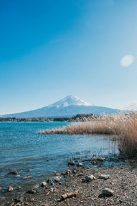 Scenic view of sea against blue sky
