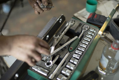 Tools in a box. the keys for the nuts. tools in the garage. keys to repair the car.