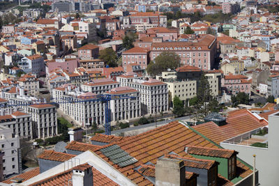 High angle view of buildings in city