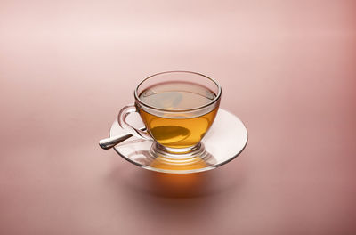 High angle view of tea cup on table