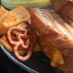 Close-up of sandwich served in plate