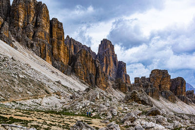 Low angle view of rock formations against sky