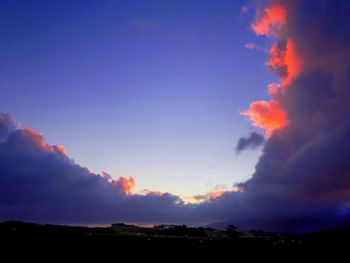 Scenic view of silhouette field against sky at sunset