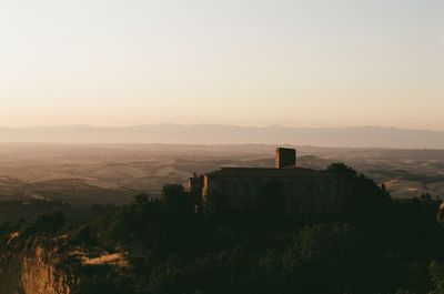 Scenic view of mountain against sky during sunset