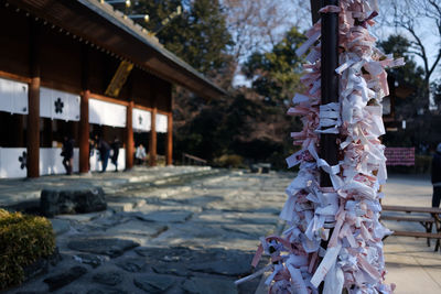 Close-up of cross hanging in temple