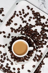 High angle view of coffee cup on table