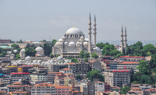 High angle view of buildings in city