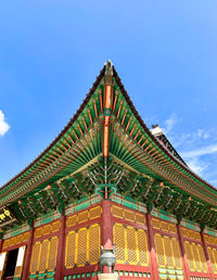 Low angle view of temple building against sky